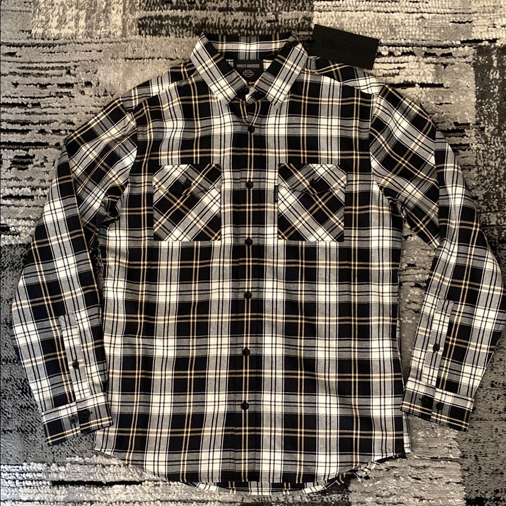 New Men’s Harley Davidson Woven Plaid Button Up Shirt Medium